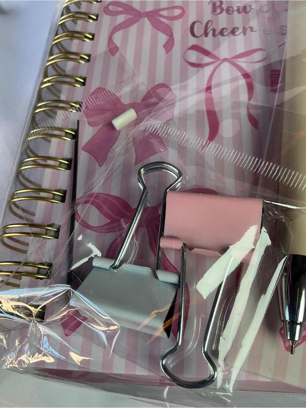 ★ Pink Bow Stationery Gift Set Notebook Pen Tabs & Clips Bundle