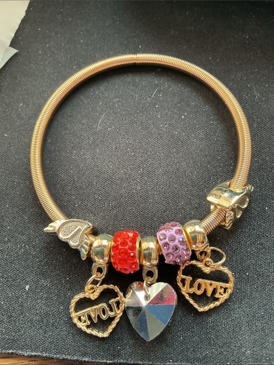 ⭐ Love Charm Rhinestone Bangle Bracelet Pink Purple Heart - Thumbnail 3
