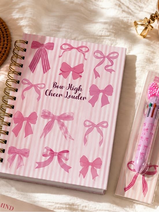 ★ Pink Bow Stationery Gift Set Notebook Pen Tabs & Clips Bundle - Thumbnail 13