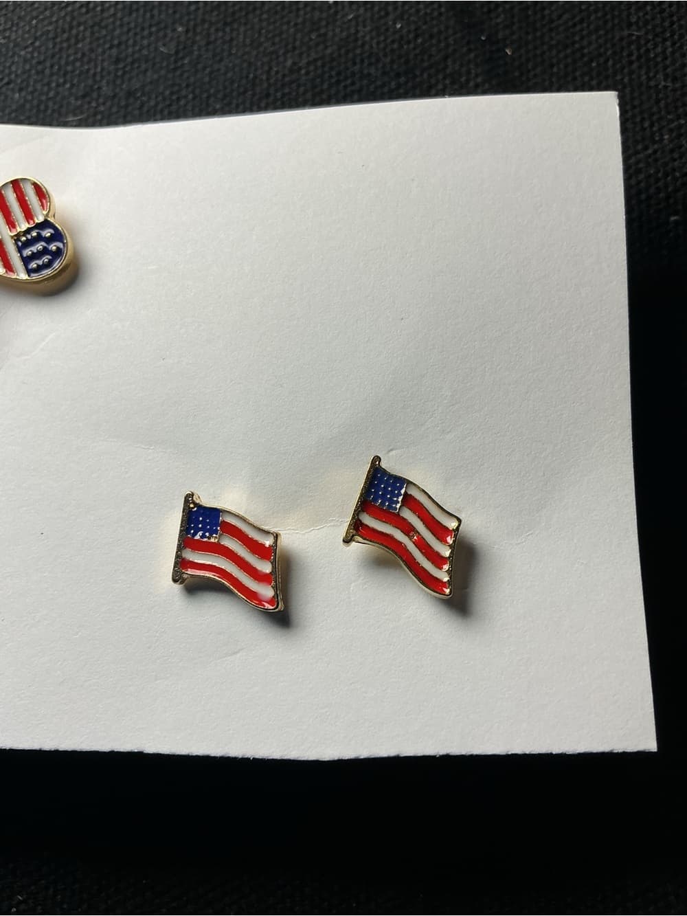 ★ Patriotic USA Flag & Heart Enamel Stud Earrings Set of 2 Pairs - Thumbnail 2