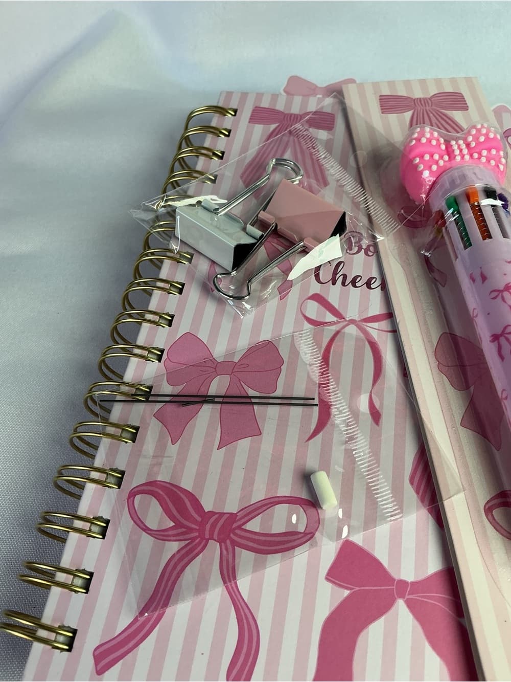 ★ Pink Bow Stationery Gift Set Notebook Pen Tabs & Clips Bundle - Thumbnail 9