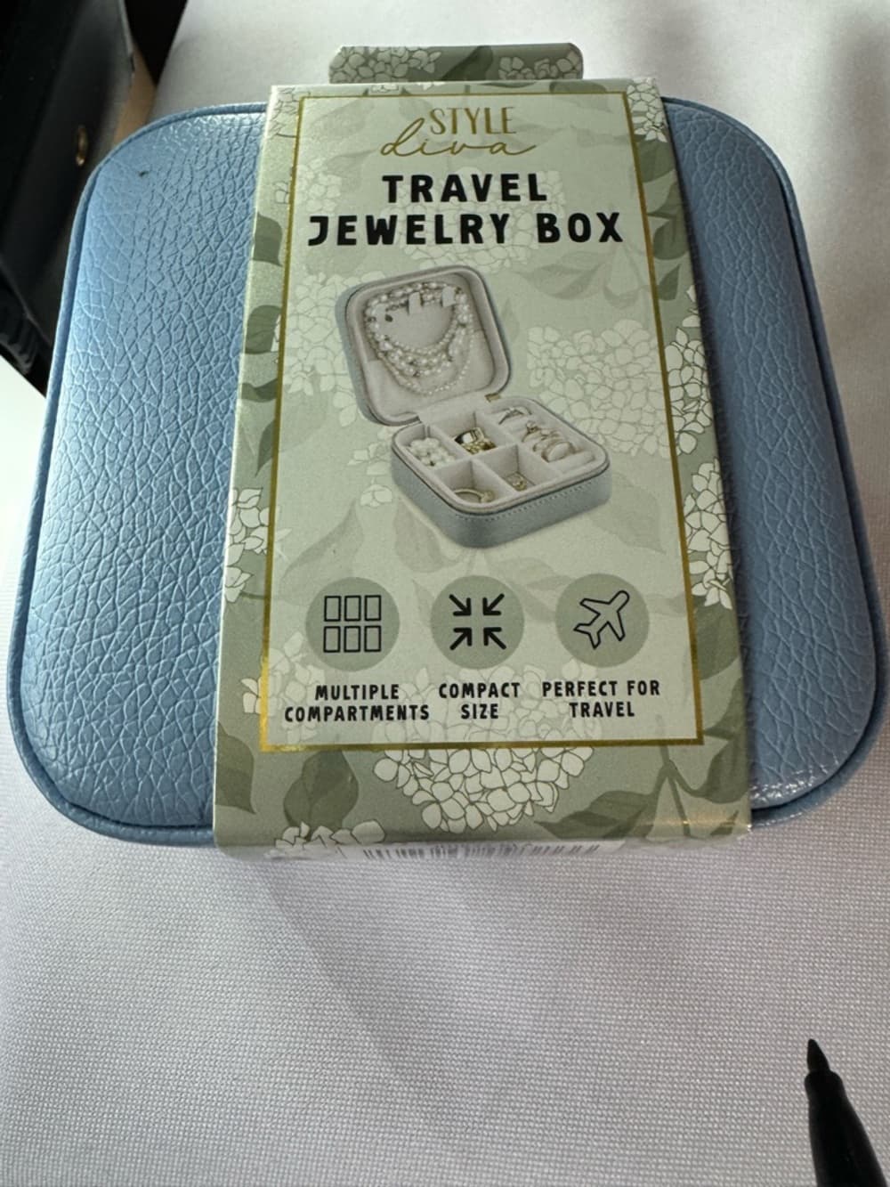 Style Diva Travel Jewelry Box Blue Compact Organizer Multiple Compartments - Thumbnail 2