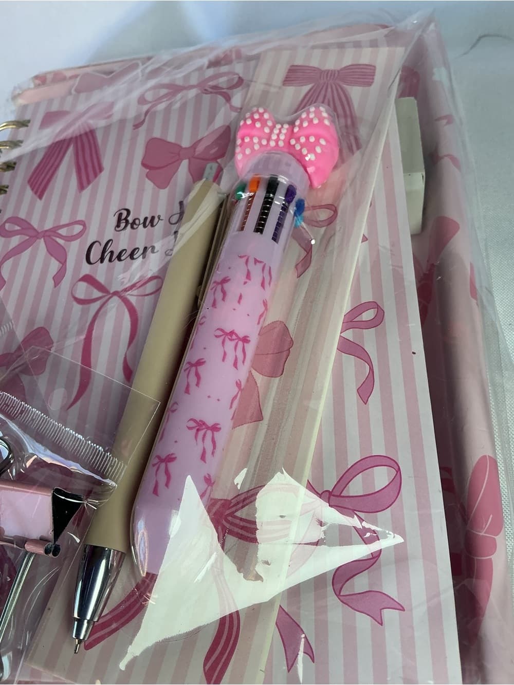 ★ Pink Bow Stationery Gift Set Notebook Pen Tabs & Clips Bundle - Thumbnail 2