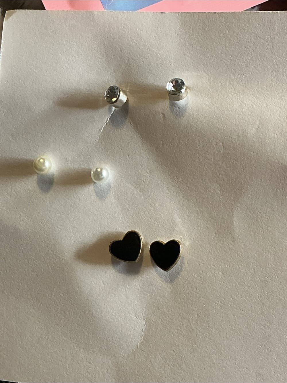 ⭐ 3 Pair Stud Earring Set Hearts Pearls Rhinestones Minimalist