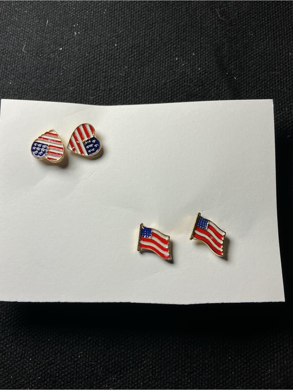 ★ Patriotic USA Flag & Heart Enamel Stud Earrings Set of 2 Pairs