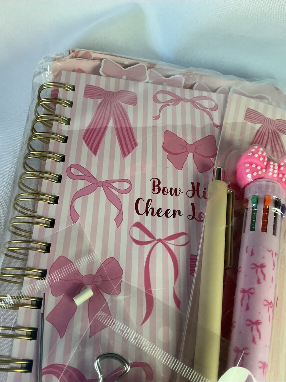 ★ Pink Bow Stationery Gift Set Notebook Pen Tabs & Clips Bundle - Thumbnail 3