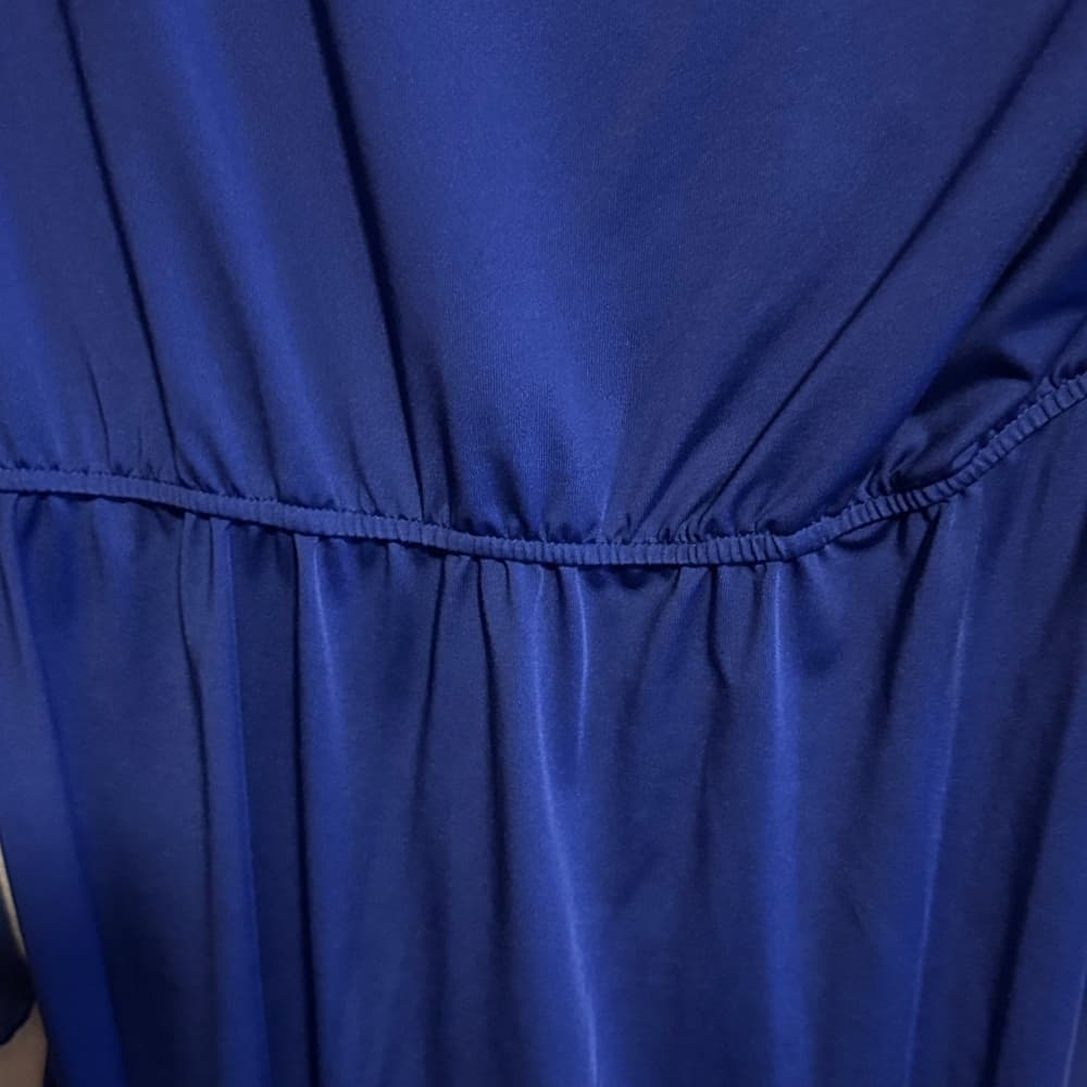 ★ Royal Blue Wrap Blouse Bell Sleeve Tie Waist Career Top - Thumbnail 7
