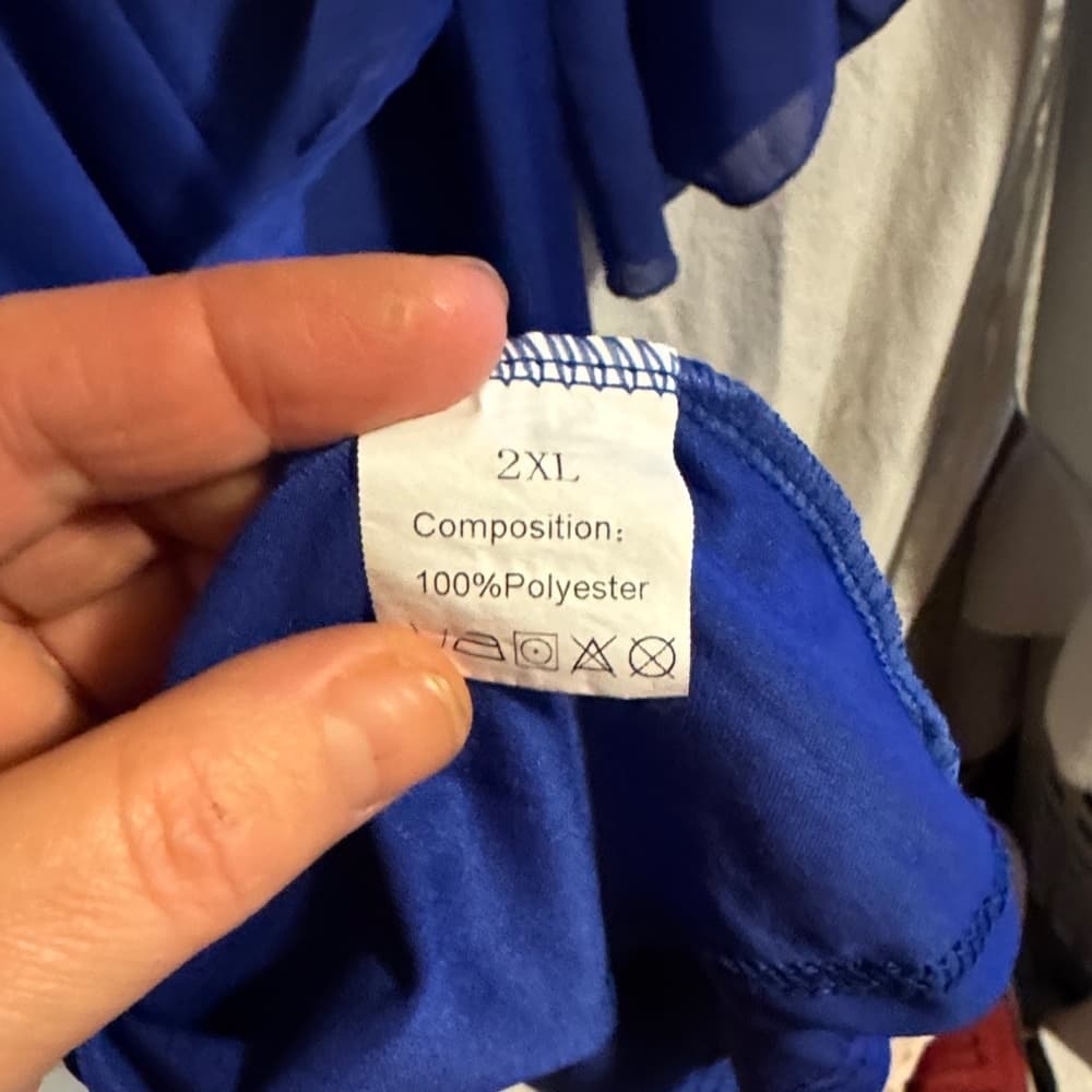 ★ Royal Blue Wrap Blouse Bell Sleeve Tie Waist Career Top - Thumbnail 3