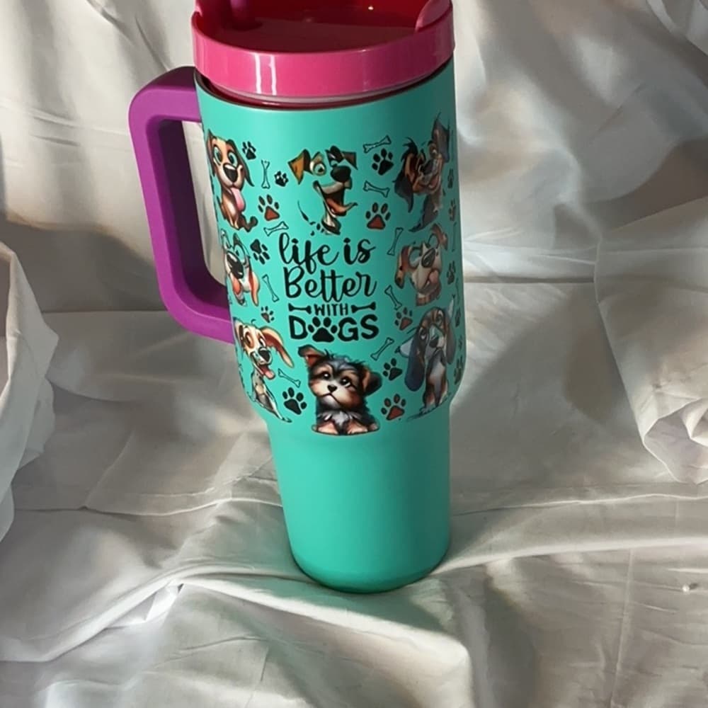 48 oz Pink and Blue Dog-Themed Tumbler - Thumbnail 2