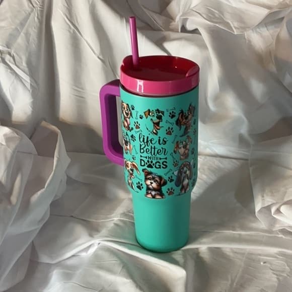 48 oz Pink and Blue Dog-Themed Tumbler - Thumbnail 5