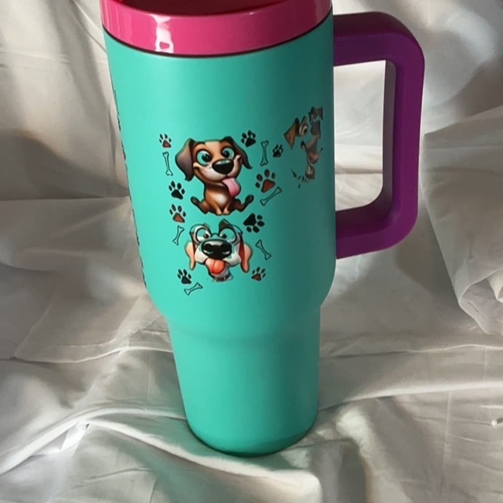 48 oz Pink and Blue Dog-Themed Tumbler - Thumbnail 3