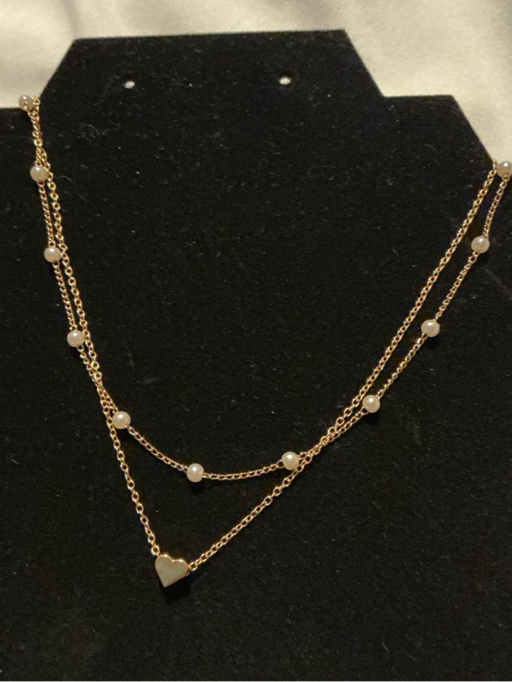 Gold Layered Pearl Necklace Heart Charm Dainty Chic