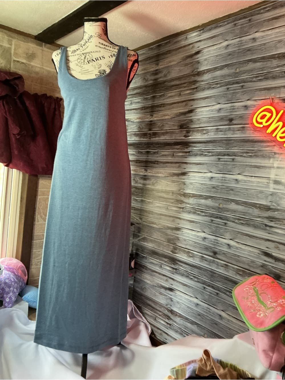 ★ Gray Maxi Tank Dress Soft Stretch Casual Lounge Minimalist