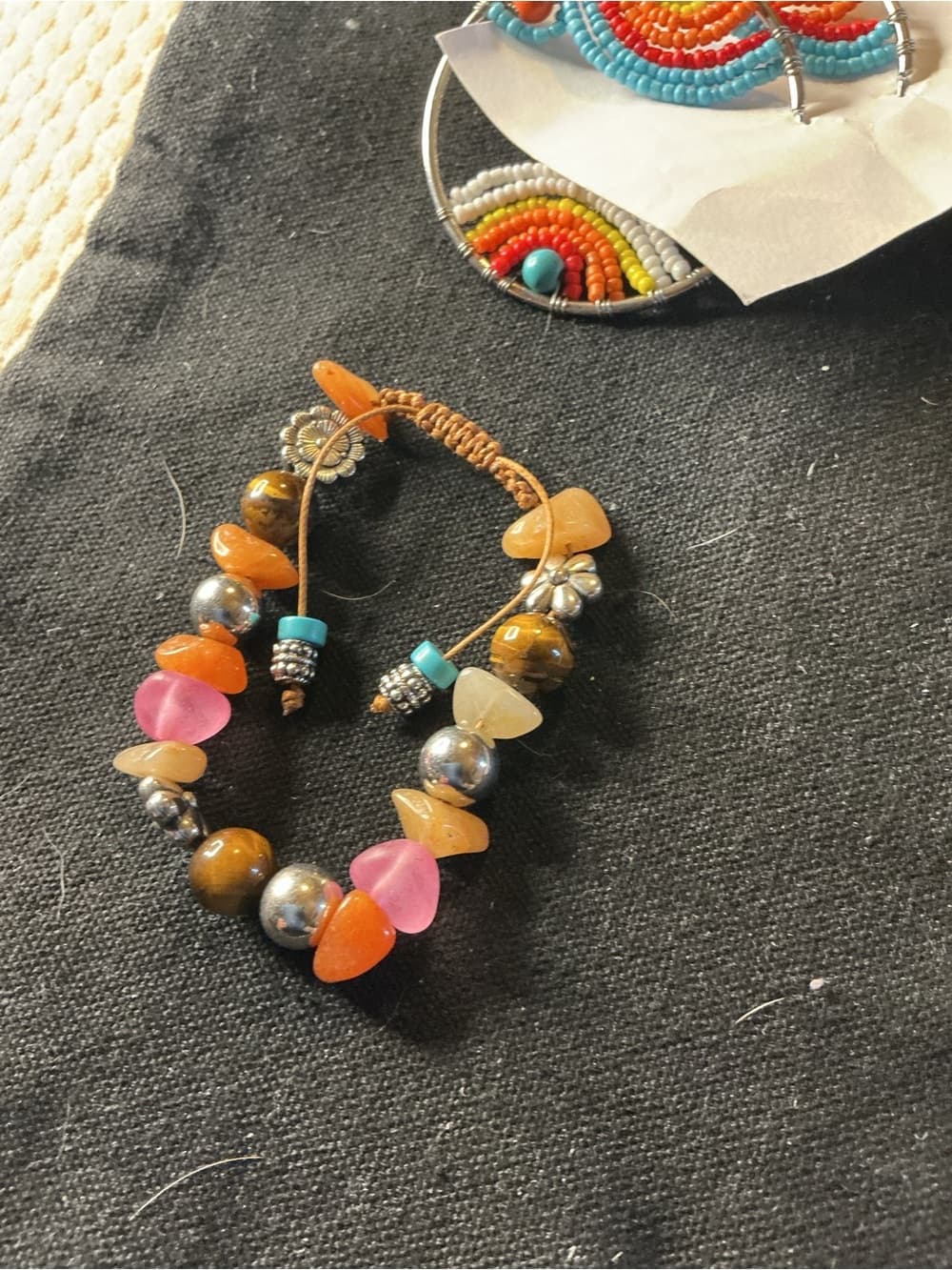 ★ Boho Rainbow Beaded Earrings & Stone Bracelet Set - Thumbnail 2