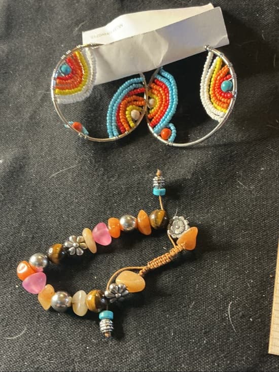 ★ Boho Rainbow Beaded Earrings & Stone Bracelet Set - Thumbnail 7
