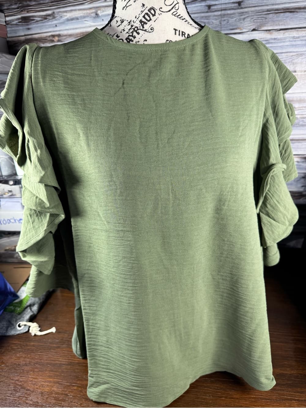 ⭐ Olive Ruffle Sleeve Blouse Flowy Lightweight Casual Chic Top