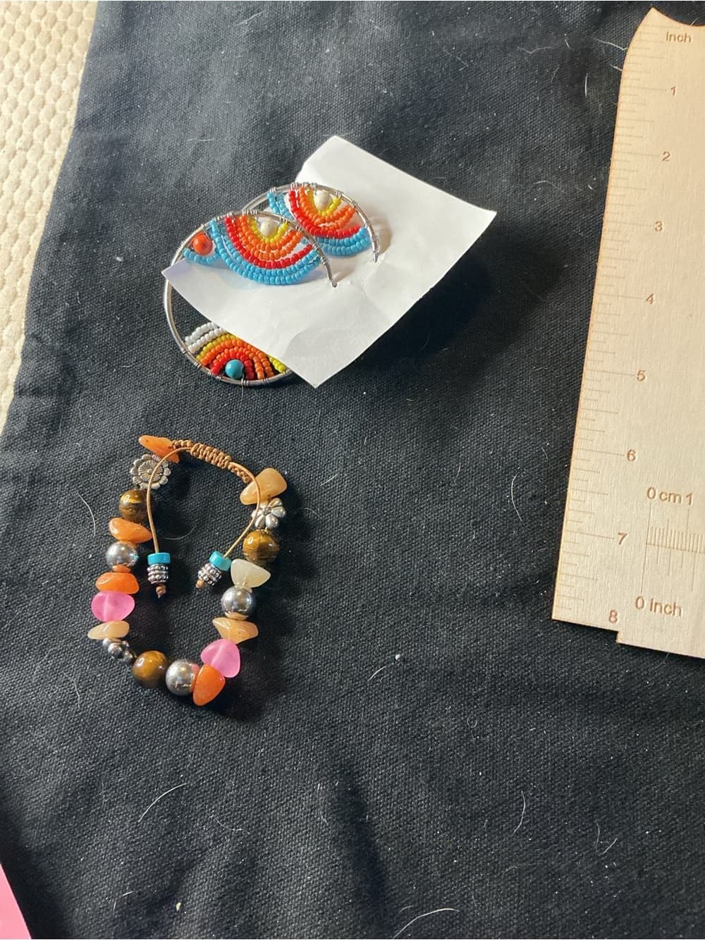 ★ Boho Rainbow Beaded Earrings & Stone Bracelet Set - Thumbnail 3