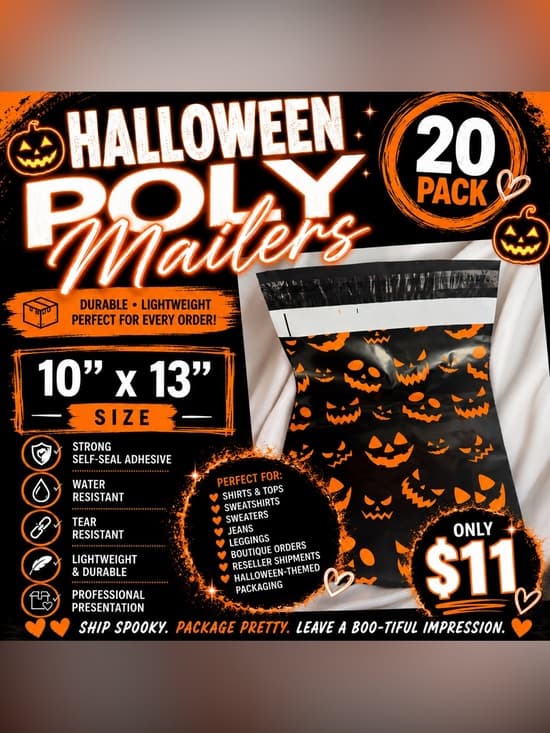 ★ Halloween Pumpkin Poly Mailers 10x13 20 Pack Shipping Bags Boutique - Thumbnail 2