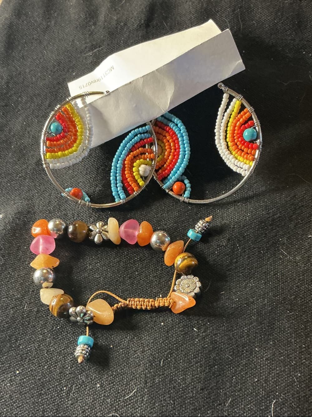 ★ Boho Rainbow Beaded Earrings & Stone Bracelet Set - Thumbnail 4