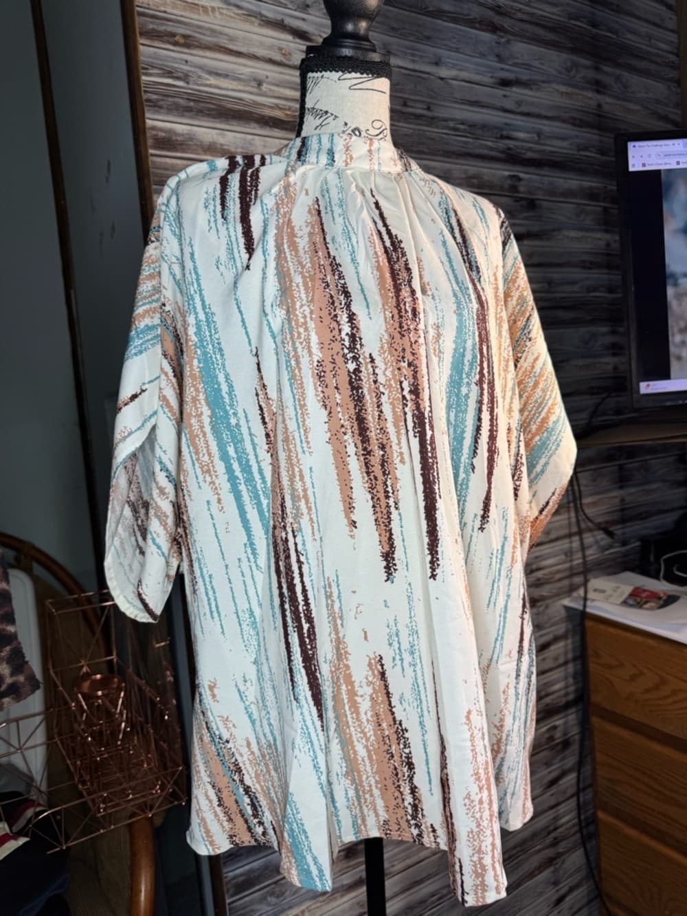 ★ Abstract Print Kimono Cardigan Open Front Lightweight XL Plus Size - Thumbnail 8