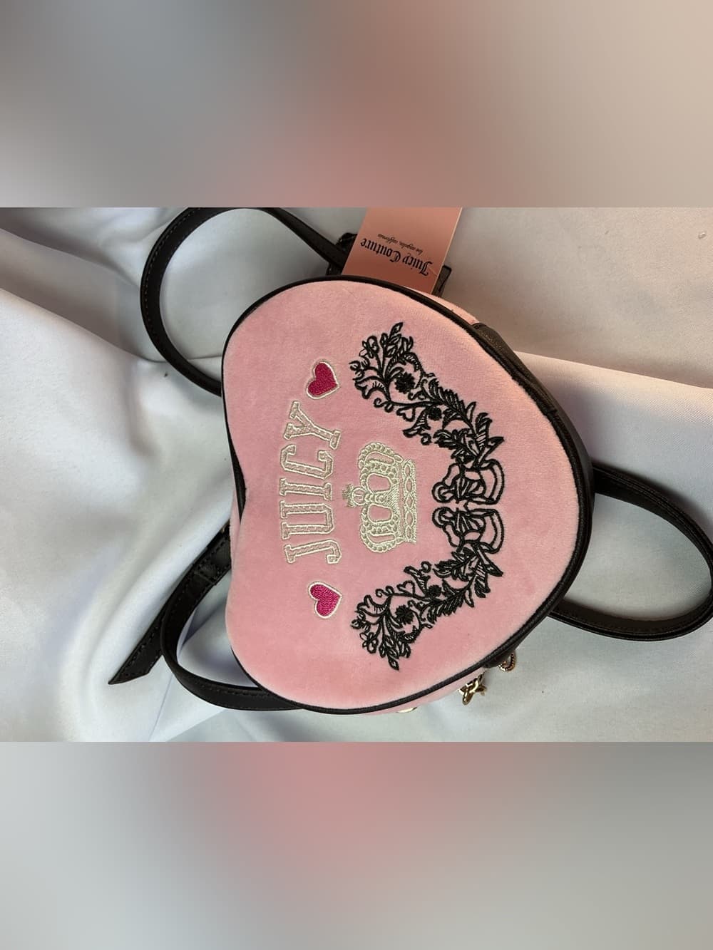 ★ Juicy Couture Pink Heart Crossbody Bag Velour Crown Y2K - Thumbnail 8