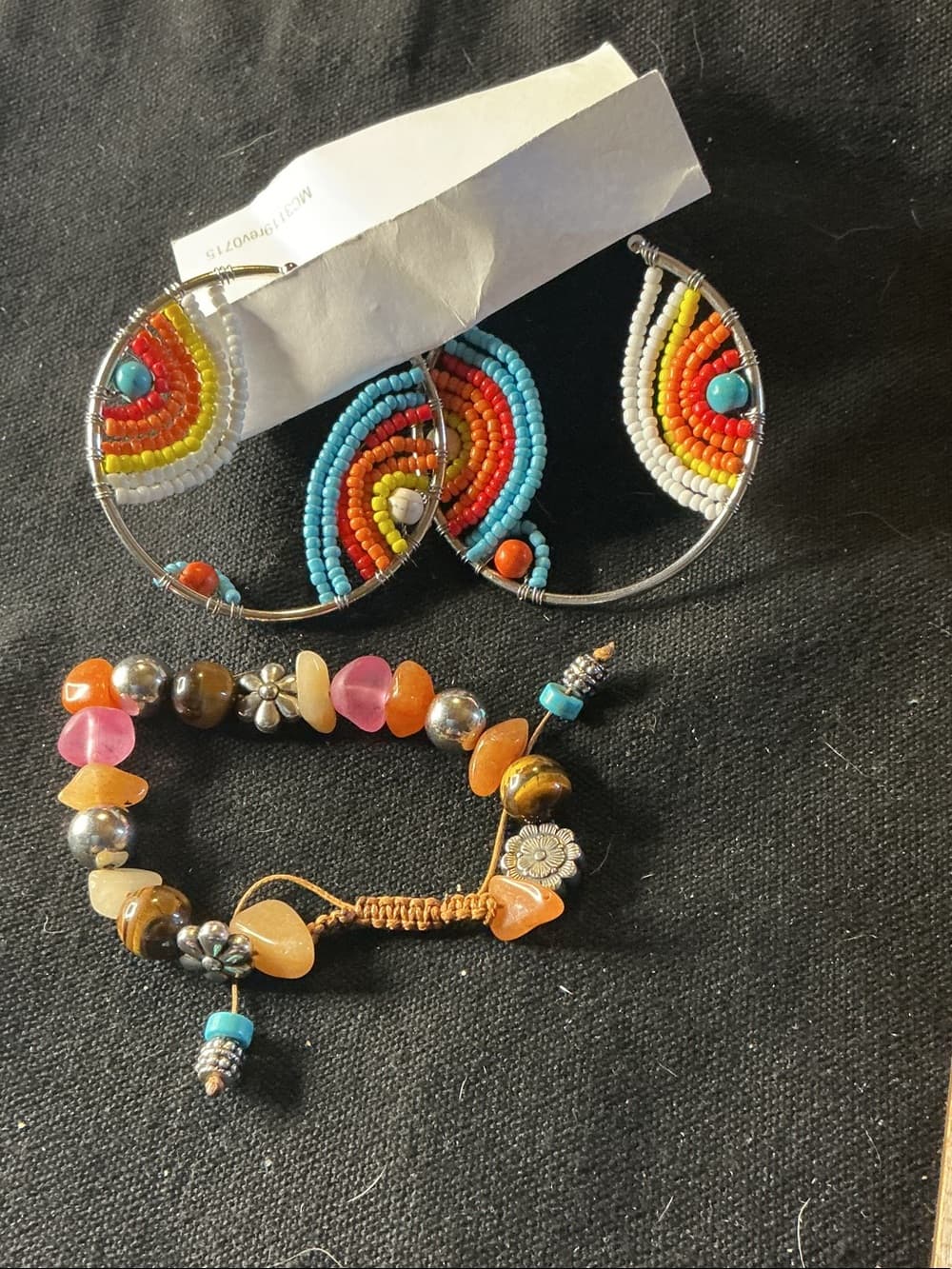 ★ Boho Rainbow Beaded Earrings & Stone Bracelet Set - Thumbnail 5