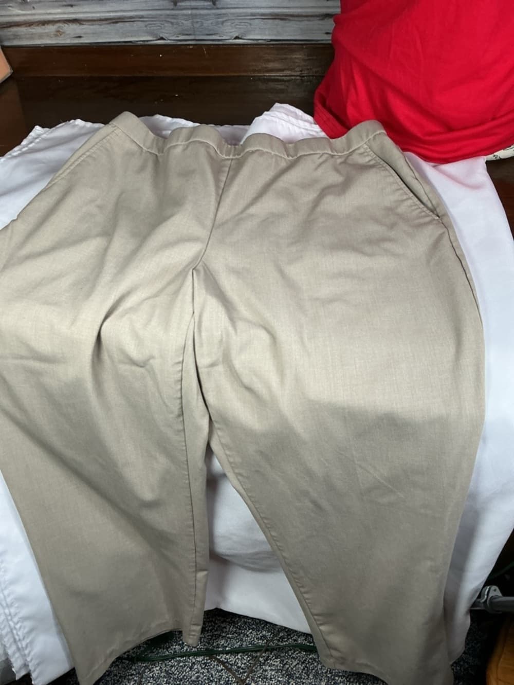 ★ Khaki Pull-On Career Pants Elastic Waist Straight Leg Workwear 16 - Thumbnail 3