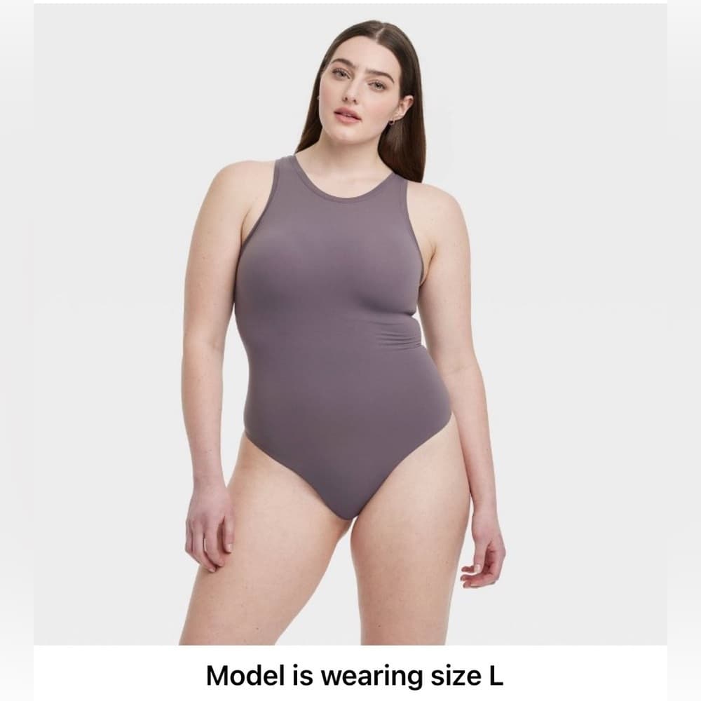 ★ NWT XXL Seamless High Neck Bodysuit Taupe Gray Stretch One Piece - Thumbnail 6