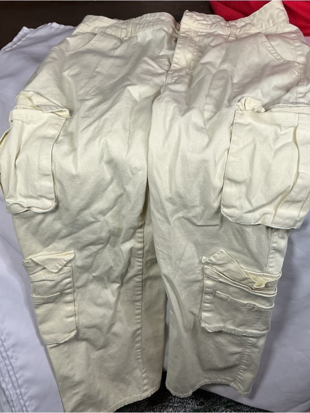 ★ White Cargo Pants Utility Pocket Casual Streetwear XXL - Thumbnail 8