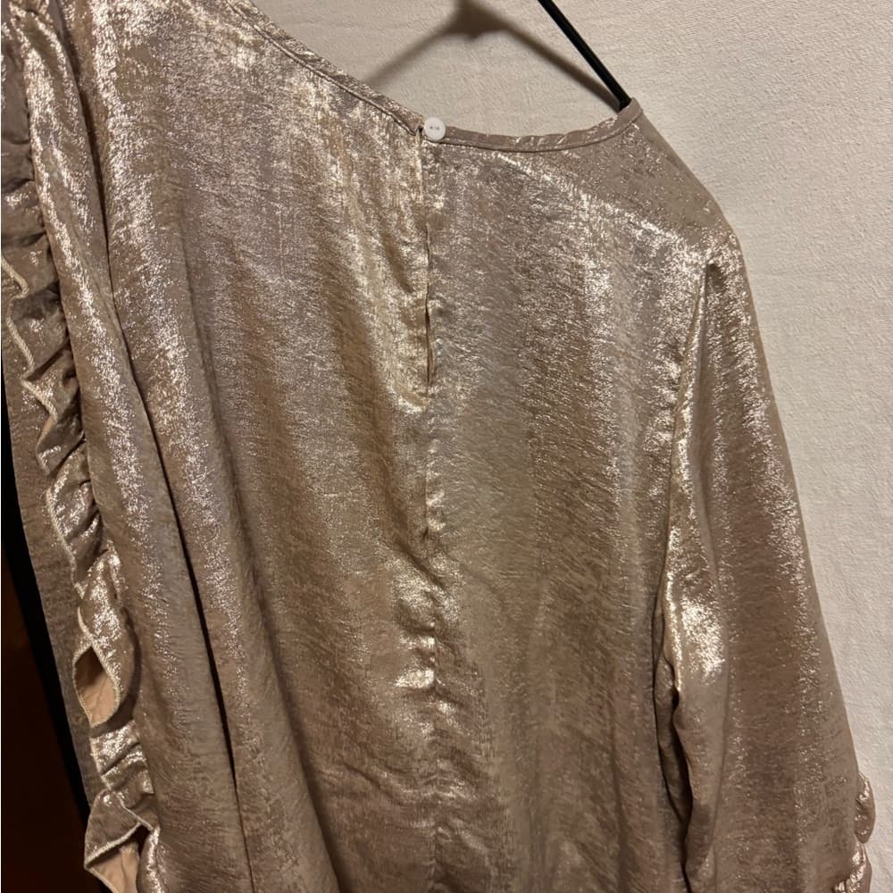★ 2XL Champagne Velvet Shimmer Blouse Ruffle Sleeve Party Top - Thumbnail 2