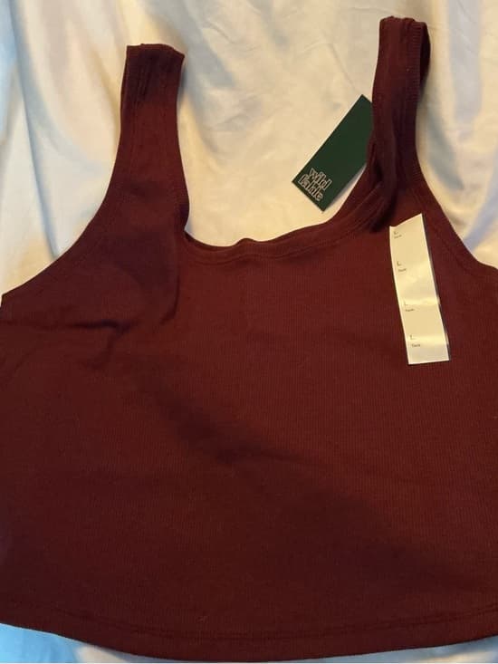 ★ NWT Burgundy Ribbed Crop Tank Top Womens Large Stretch Casual - Thumbnail 3
