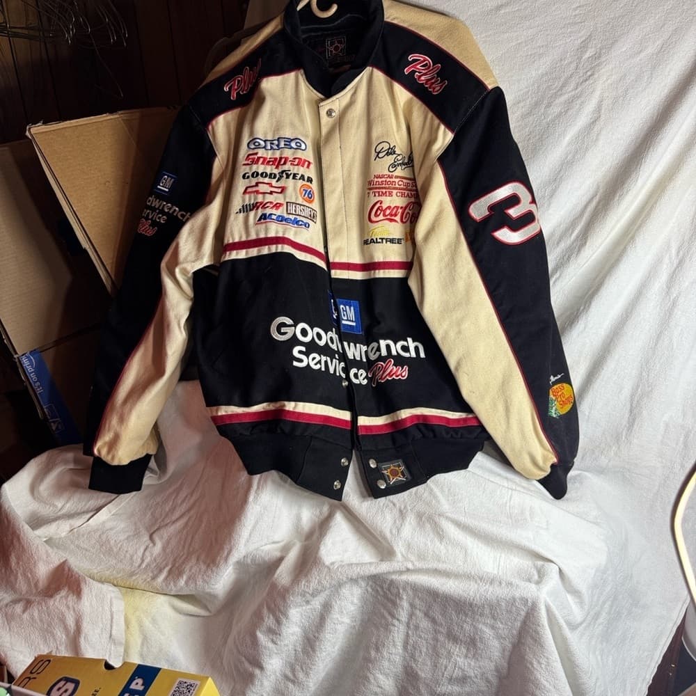 Men's Black and Cream Racing Jacket