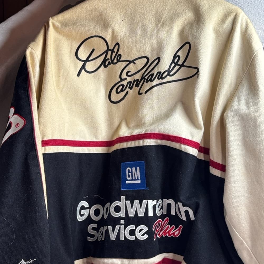 Men's Black and Cream Racing Jacket - Thumbnail 2