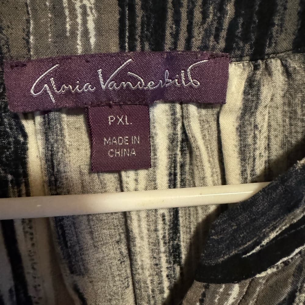 ★ Gloria Vanderbilt Black Gray Abstract Print Blouse Women PXL