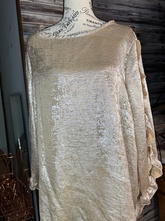★ 2XL Champagne Velvet Shimmer Blouse Ruffle Sleeve Party Top - Thumbnail 7