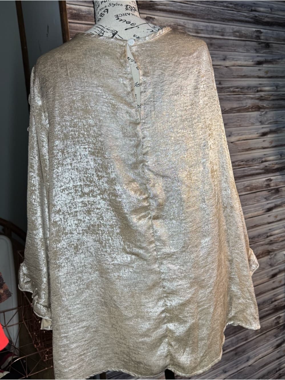 ★ 2XL Champagne Velvet Shimmer Blouse Ruffle Sleeve Party Top - Thumbnail 4
