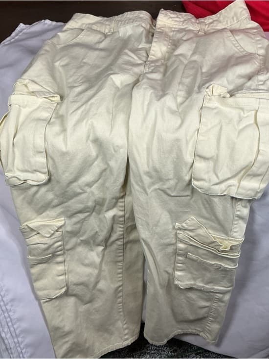 ★ White Cargo Pants Utility Pocket Casual Streetwear XXL - Thumbnail 9