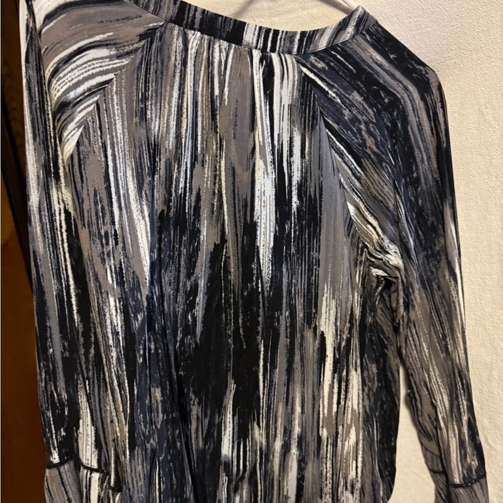 ★ Gloria Vanderbilt Black Gray Abstract Print Blouse Women PXL - Thumbnail 6