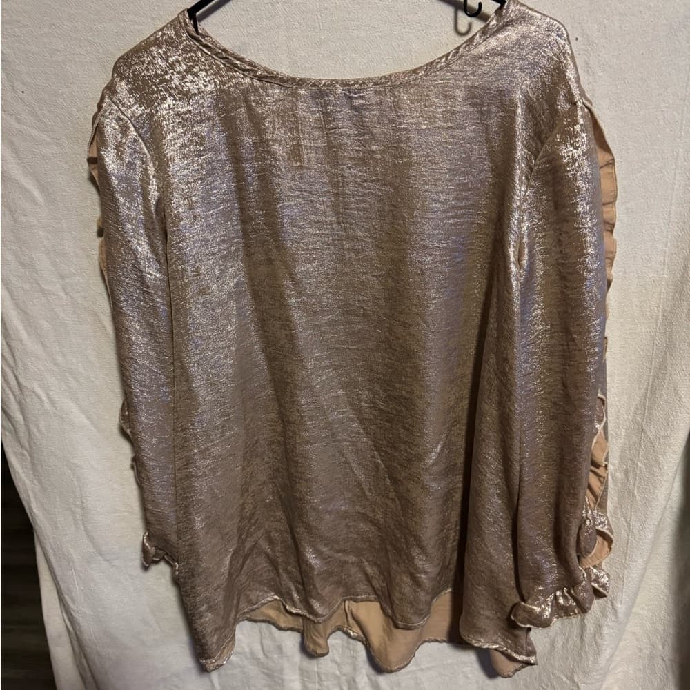 ★ 2XL Champagne Velvet Shimmer Blouse Ruffle Sleeve Party Top - Thumbnail 3