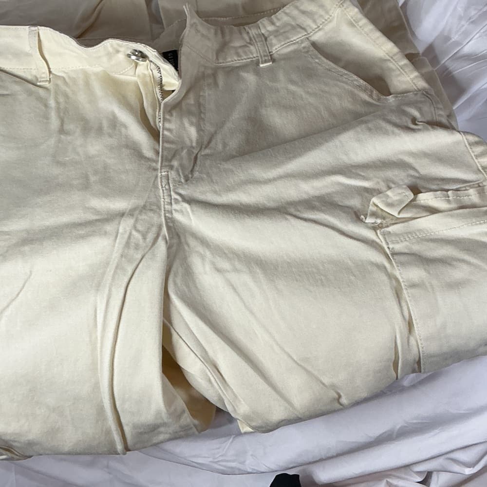★ White Cargo Pants Utility Pocket Casual Streetwear XXL - Thumbnail 5