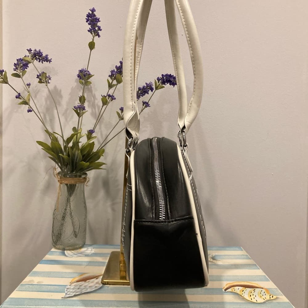 ⭐ BaJi Y2K Bowling Bag Black White Embroidered Retro Shoulder Purse