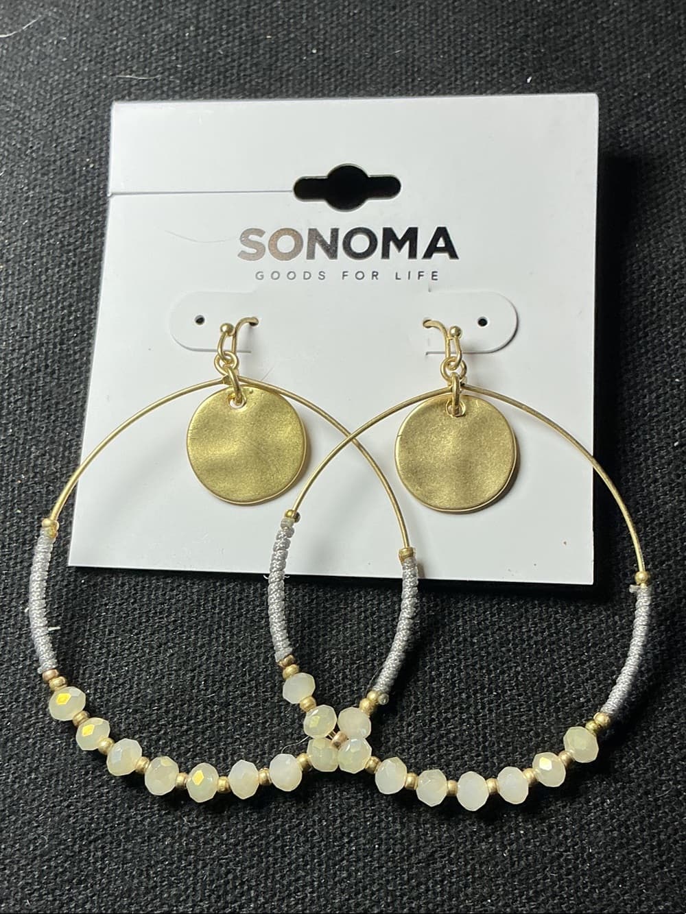 ★ Sonoma Beaded Hoop Disc Dangle Earrings Gold Tone Boho Chic