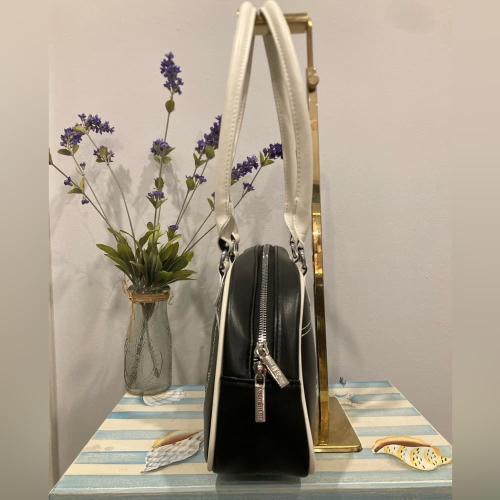 ⭐ BaJi Y2K Bowling Bag Black White Embroidered Retro Shoulder Purse - Thumbnail 2