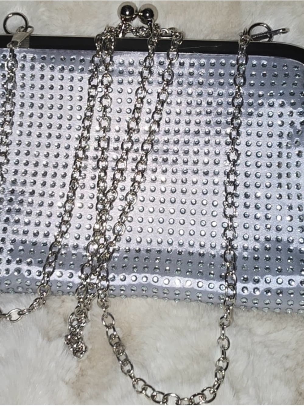 ⭐ Silver Rhinestone Evening Clutch Chain Strap Formal Wedding Party Purse - Thumbnail 6