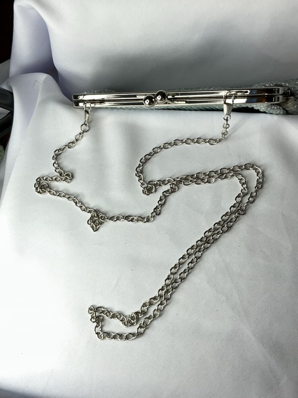 ⭐ Silver Rhinestone Evening Clutch Chain Strap Formal Wedding Party Purse - Thumbnail 8