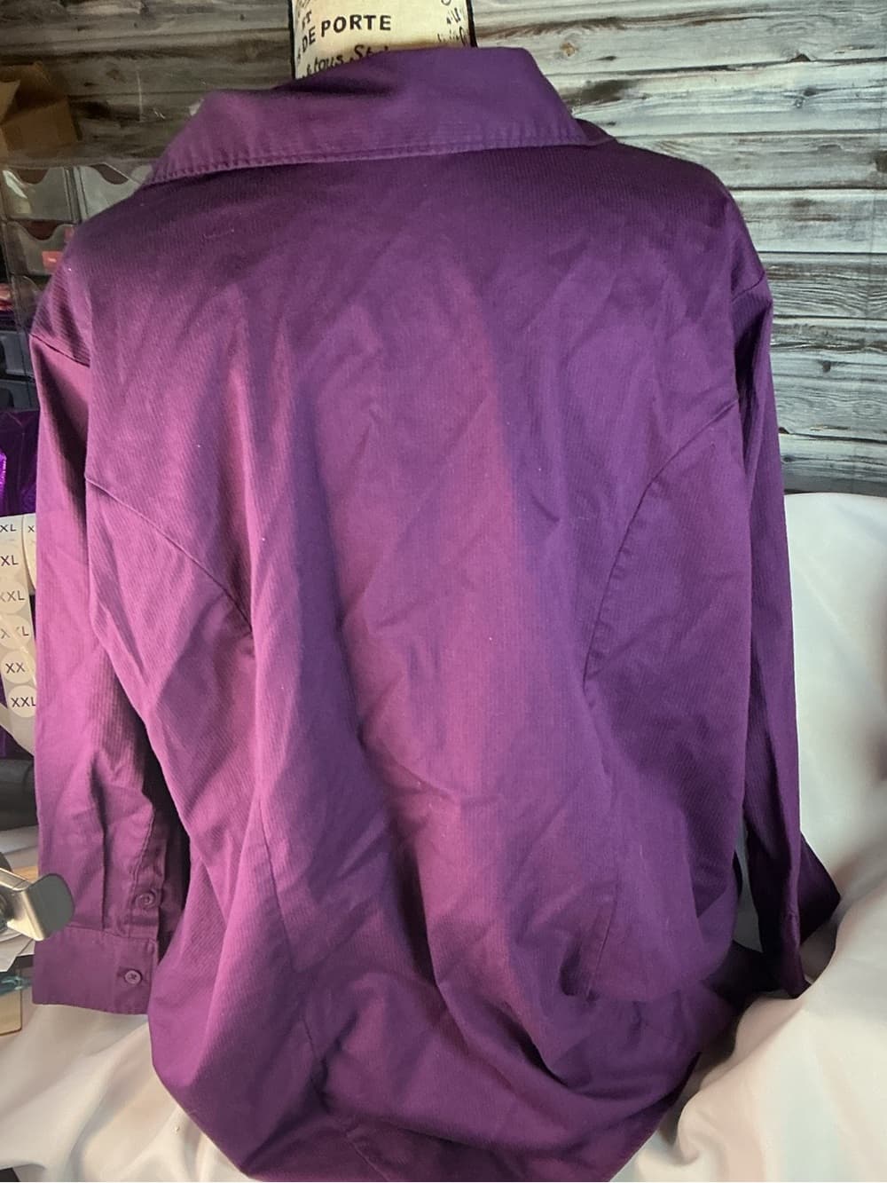 ★ Purple Button Front Career Blouse Relaxed Fit Long Sleeve Top - Thumbnail 7