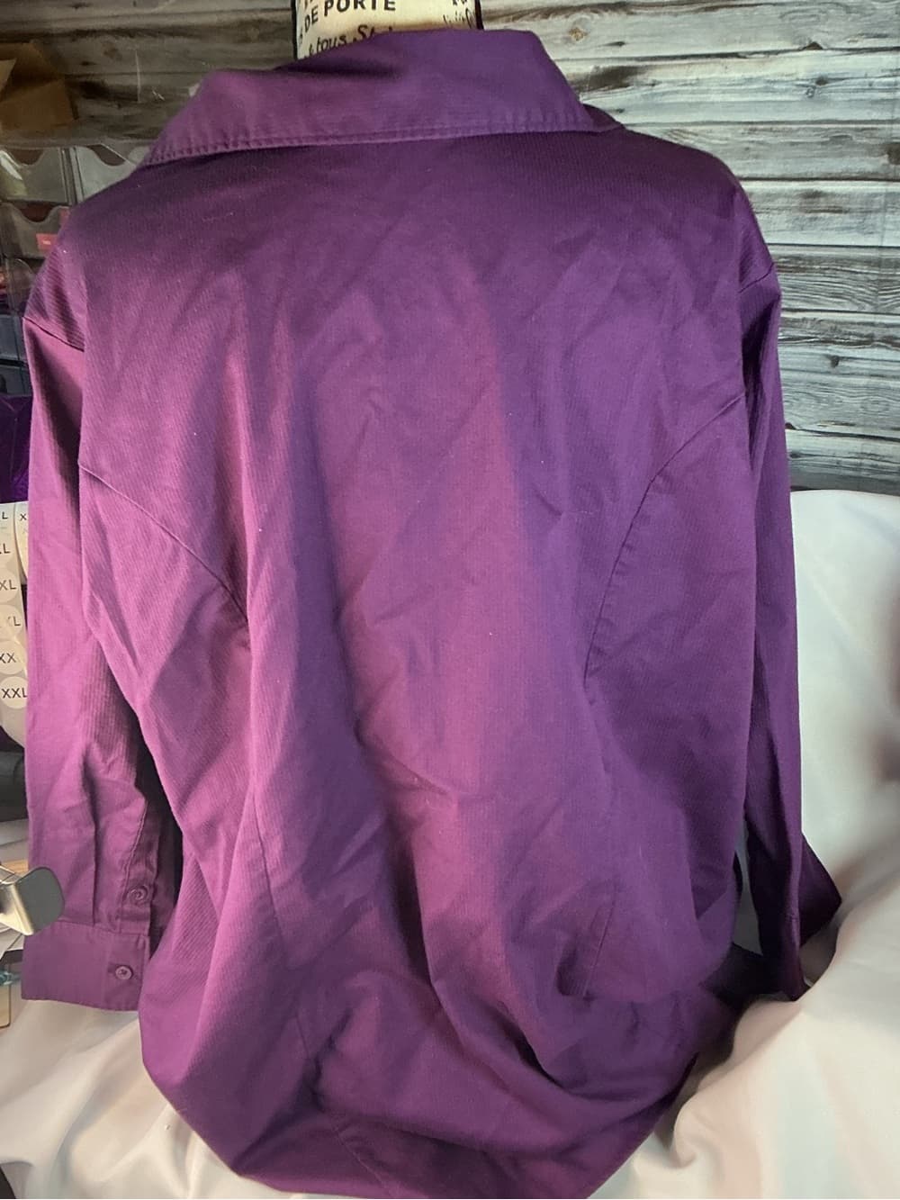 ★ Purple Button Front Career Blouse Relaxed Fit Long Sleeve Top - Thumbnail 6