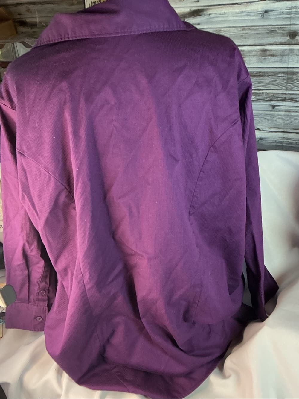 ★ Purple Button Front Career Blouse Relaxed Fit Long Sleeve Top - Thumbnail 8