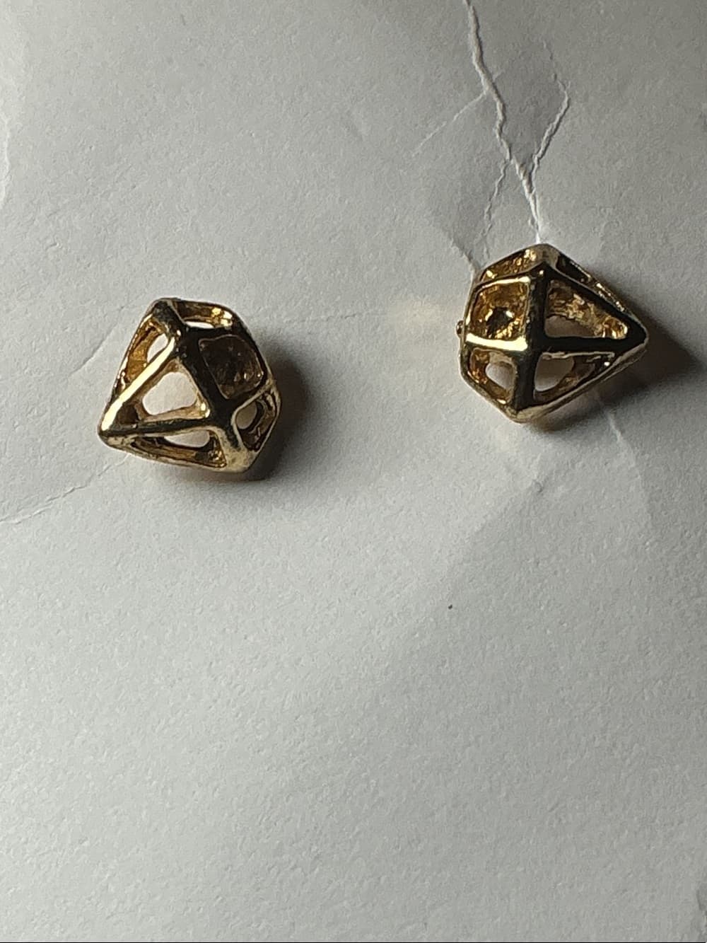 ⭐ Tiny Gold Tone Diamond Stud Earrings Minimalist Geometric Jewelry