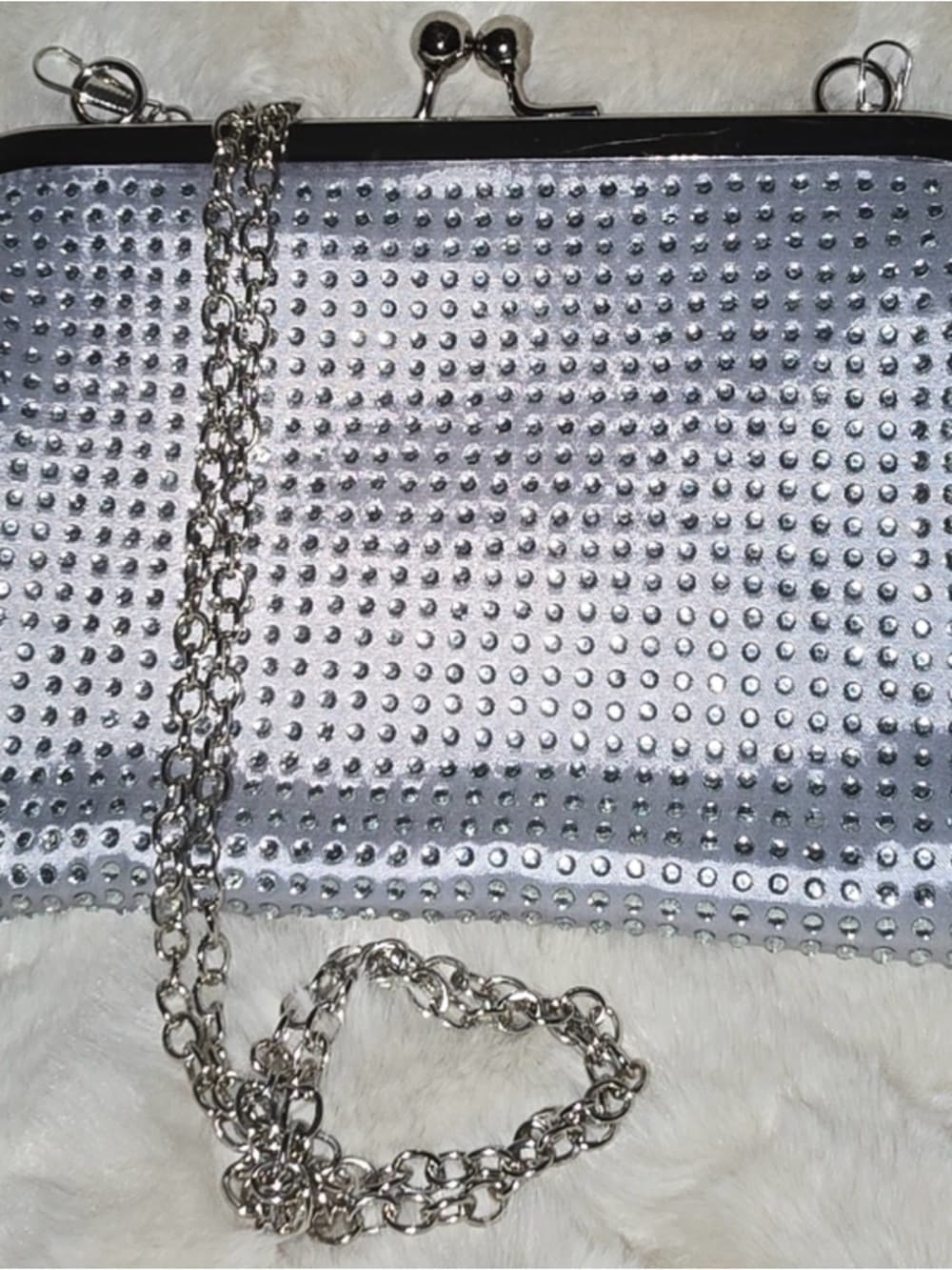 ⭐ Silver Rhinestone Evening Clutch Chain Strap Formal Wedding Party Purse - Thumbnail 5